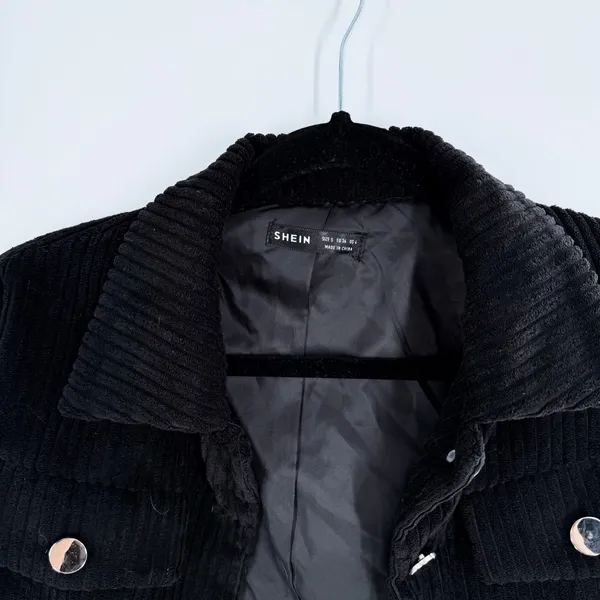 Women’s Cropped Black Corduroy Snap Button Jacket Structured Fit Size Small - Image 5