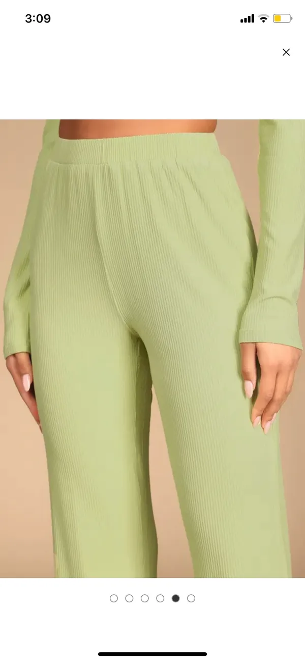 Lounge Lulu’s Light Green Ribbed Wide-Leg Pants - Image 5
