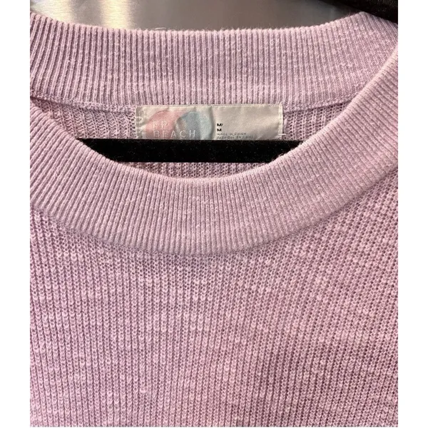 FP Beach Free People Ribbed Knit Crew Neck Pullover Sweater Long Sleeve Lilac M - Image 3