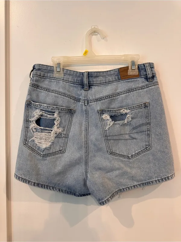 American Eagle Outfitters Light Blue Distressed Denim Shorts - Image 2