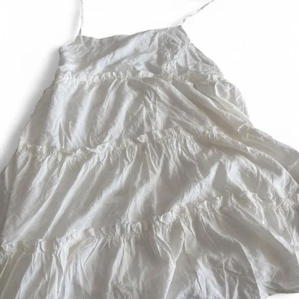 White Swiss Dot Tiered Tie Strap Maxi Dress Cottagecore - Image 3