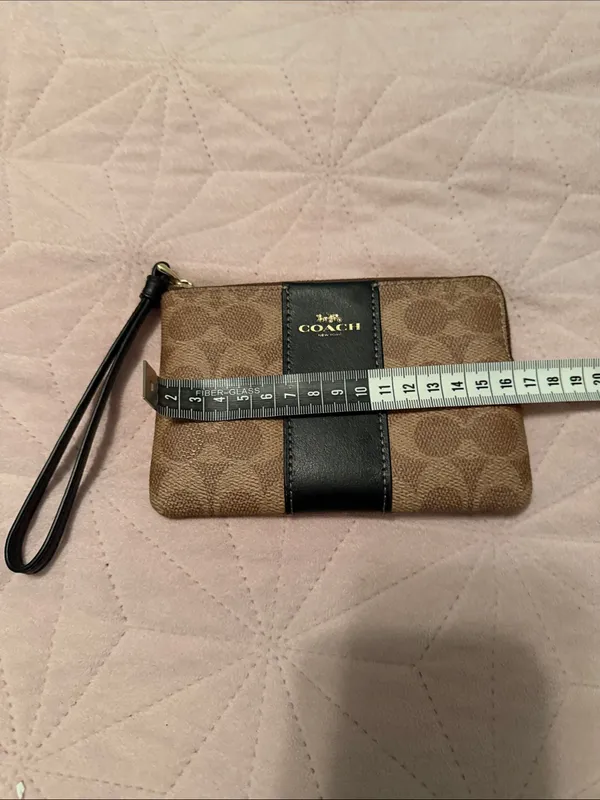 Coach Brown and Black Signature Zip Wristlet - Image 4
