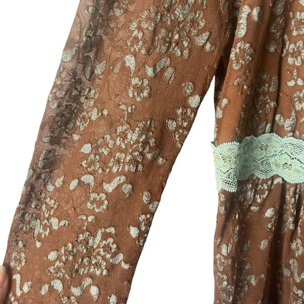 ivu jane Y2k Women's SIze Large Brown Babydoll Lace Floral Hippie‎ Retro Blouse - Image 4