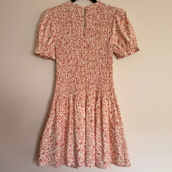 Reformation Leannah Pink Floral Smocked Mini Dress Organic Cotton Puff Sleeve 2 - Image 3