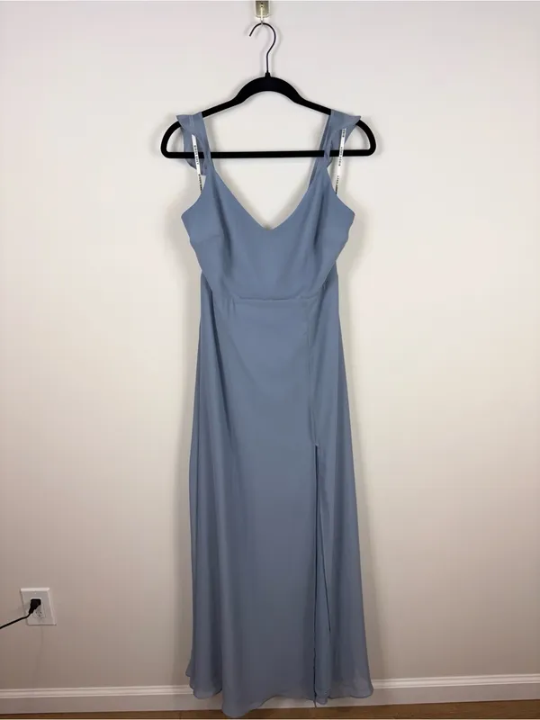 Birdy Grey Doris Dress Chiffon Dusty Blue Women’s Size Large Bridesmaid Maxi - Image 3