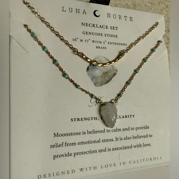 Luna Norte Moonstone Layered Necklace Set | Genuine Gemstone Brass Jewelry - Image 3