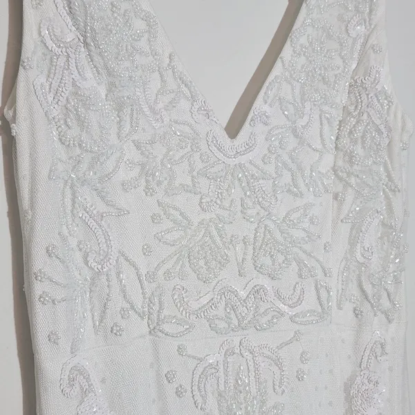 Lulus White Mermaid Beaded Wedding Dress NWT Size Small Sequined Wedding Gown - Image 6