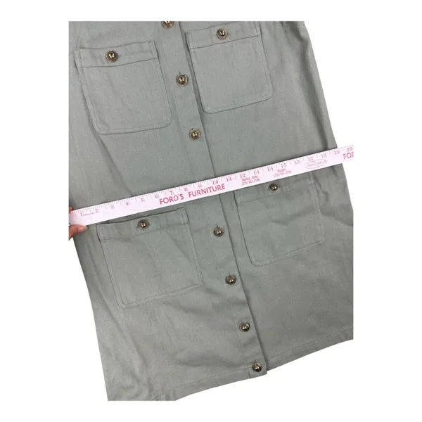 Entro Sage‎ Green Utility Shift Dress Gold Buttons Pockets Small NWT - Image 6