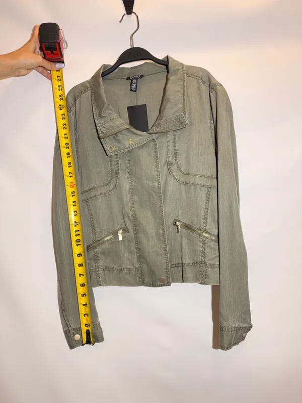 NWT Jones New York Olive Green Cotton Zip Pocket Moto Utility Jacket Size M - Image 7