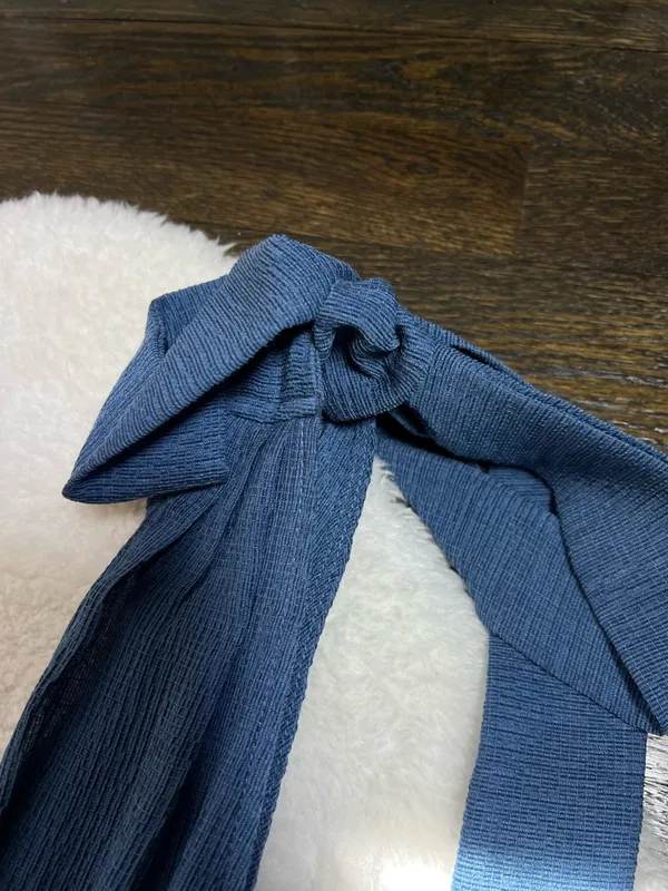 NWT Cider Blue Tie Shoulder Plunge Neck High Waist Wide Leg Jumpsuit Medium - Image 4