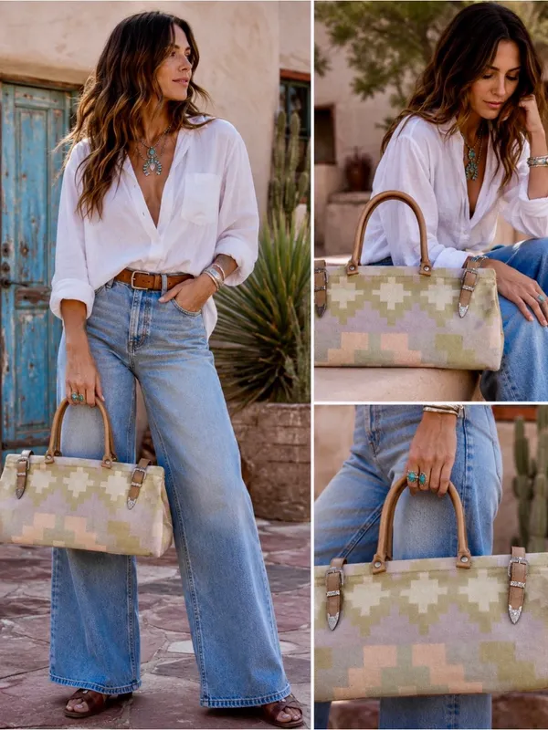 Vintage Bag Bazaar Southwestern Geometric Canvas Western Pastel Buckle Bag 💚🎀 - Image 2