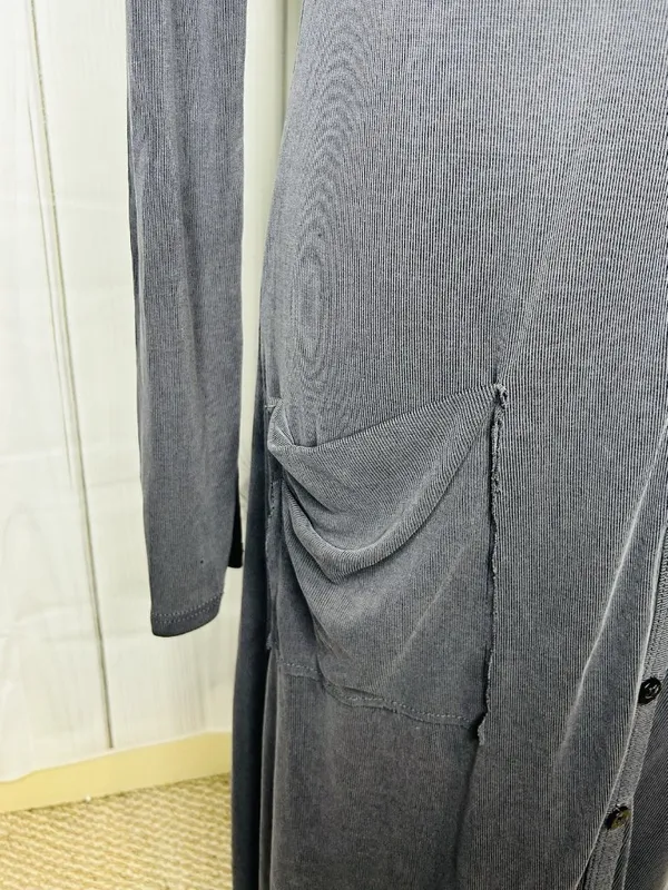 By Together Long Dress Ribbed Cardigan Button Down V-Neck Gray Size M - Image 4