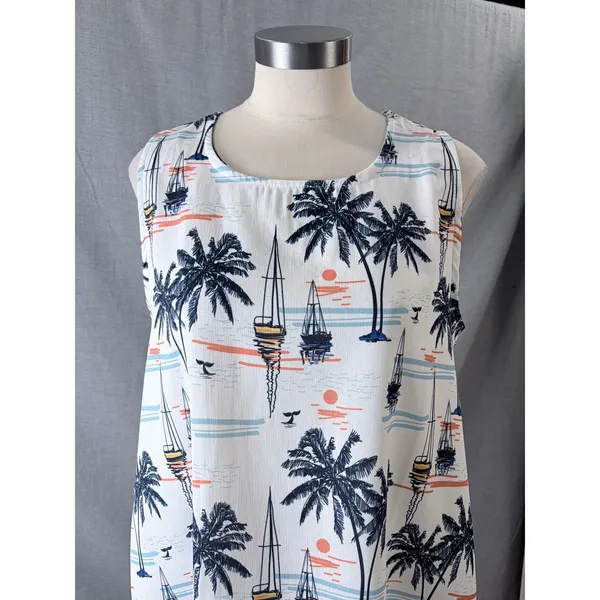 Fairhope Palm Tree‎ Sailboat Print Sleeveless Maxi Dress Pockets L Summer Resort - Image 2