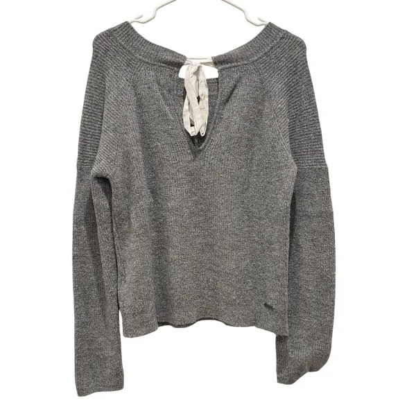 Abercrombie & Fitch Womens Gray Metallic Knit‎ Sweater Medium Tie Back - Image 7