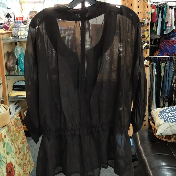 Adrienne Vittadini Size L sheer brown blouse with jewels - Image 5