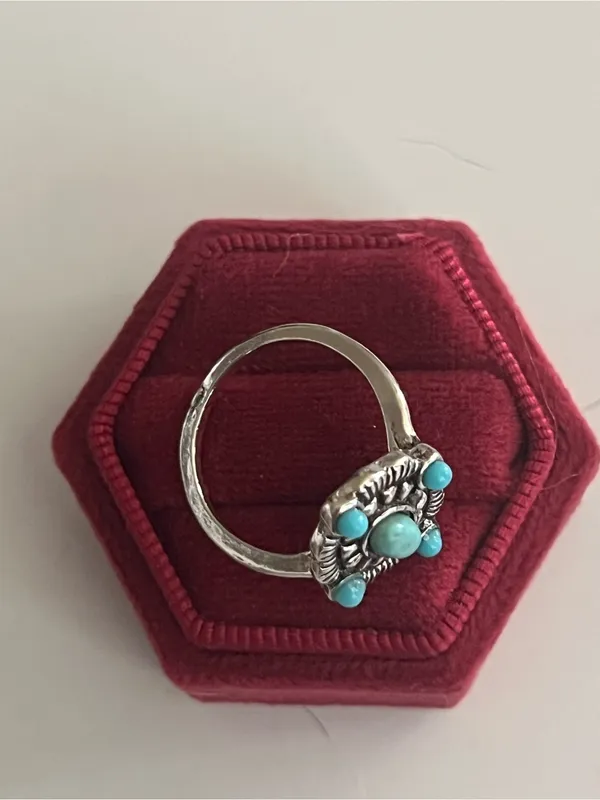 Bohemian Style Stainless Steel Silver Faux Turquoise Ring Size 8 NWT - Image 3