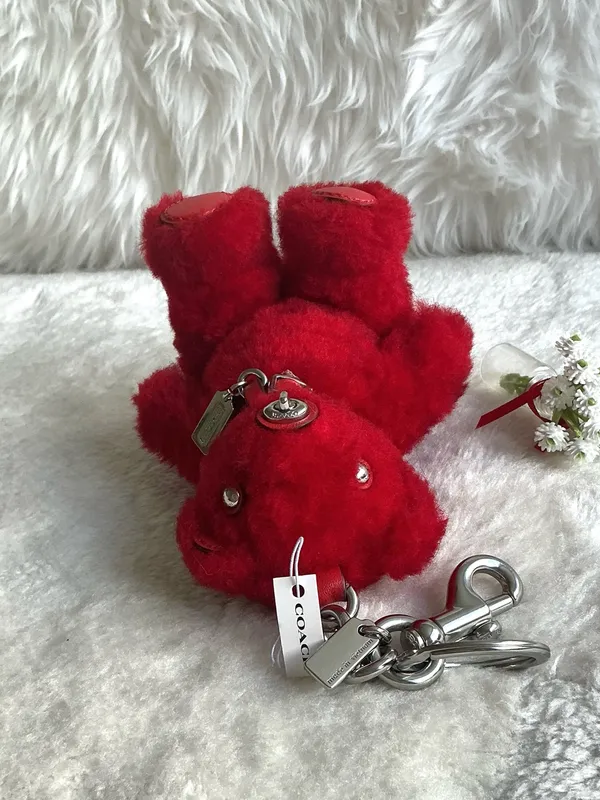 Rare Coach Red Shearline Bear Keychain with Silver Metal Hardware - Image 7