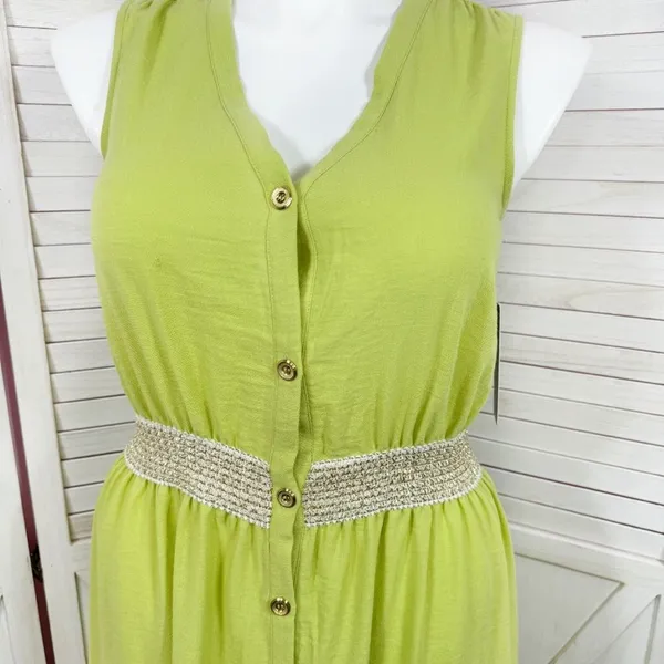 Stella & Julie Button Front Sleeveless Maxi Dress Lime Green Large‎ - Image 5