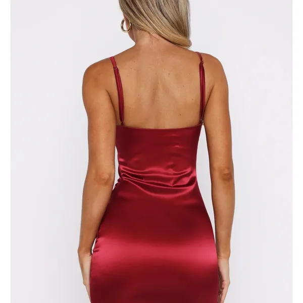 White Fox Boutique Burgundy Satin Chemise - Image 6