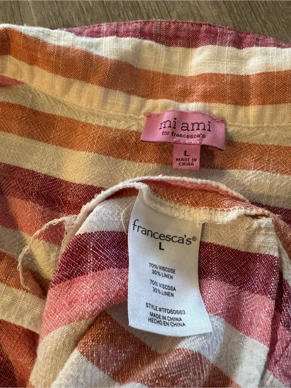 Miami by Francesca’s Striped‎ Button Down Crop Top Size L - Image 5