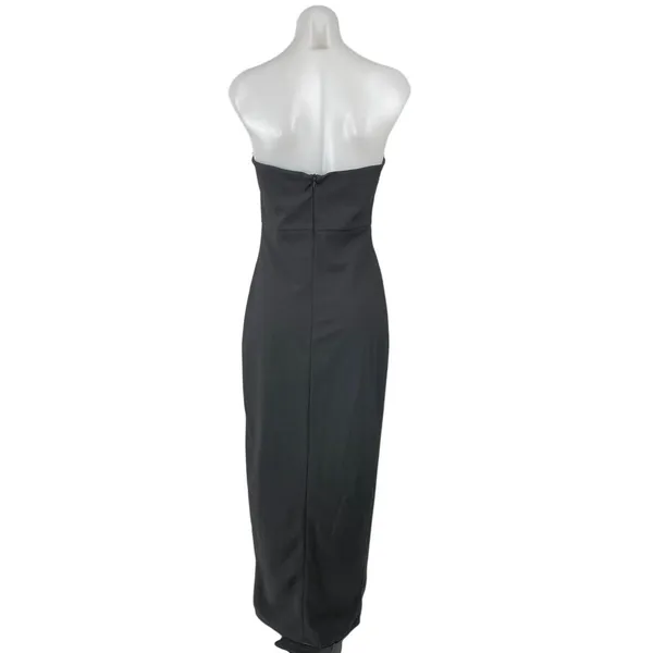 Lulus Black Strapless Sleeveless Tube Bandeau Ruffle Slit Maxi Dress Size M - Image 4