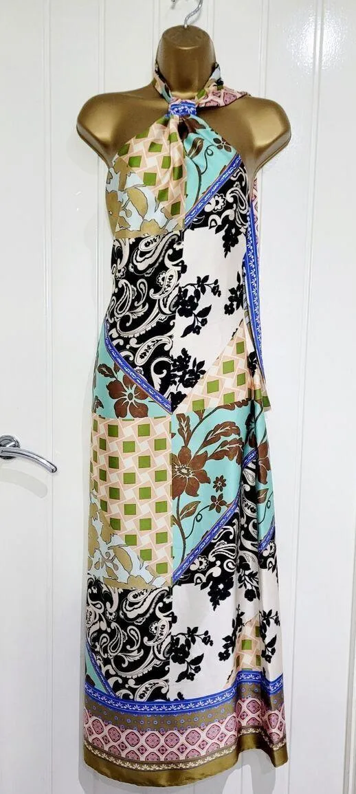 ZARA dress maxi Multicolor Halter printed satin effect casual wedding party - Image 13