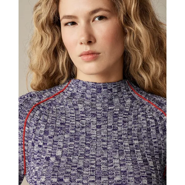 J.Crew Womens‎ XL Blue Marled 100% Merino Wool Wide Rib Mockneck Sweater Raglan - Image 3