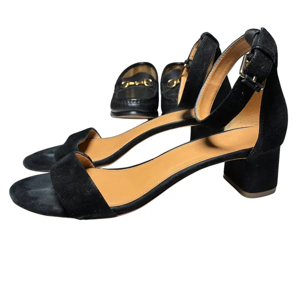 J.Crew Black Suede Leather Block Heel Ankle Strap Sandals Womens Size 9 - Image 5