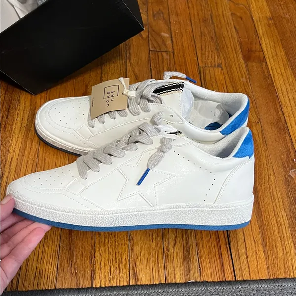 ShuShop White and Blue Women's Sneakers Size 8.5 - Image 4
