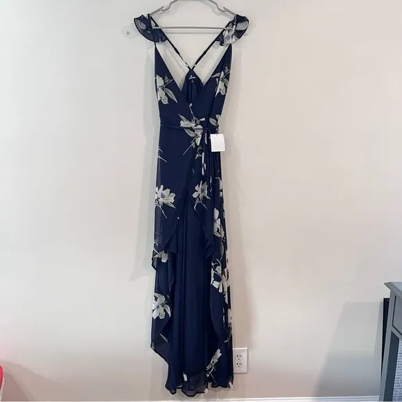 NWT Lulus All Mine Navy Blue‎ Floral Print High-Low Wrap Dress SMALL - Image 6
