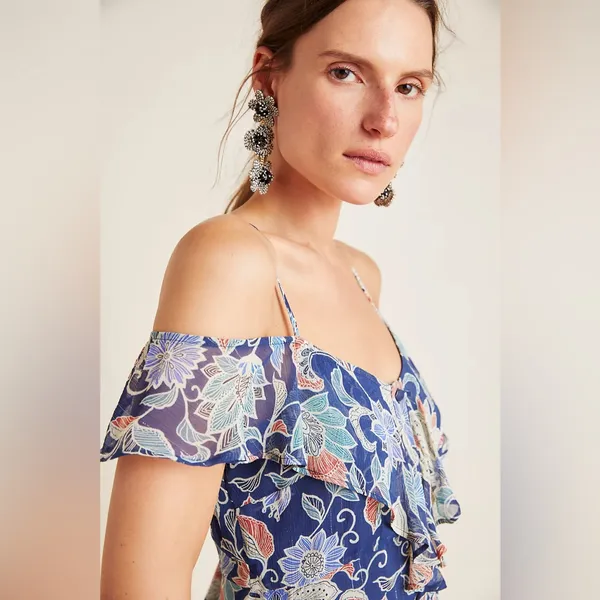 NWT Maeve Anthropologie‎ Mariposa Open-Shoulder Ruffled Top, Size 2 - Image 3