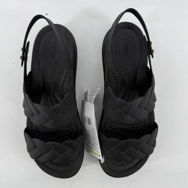 Crocs Brooklyn Woven Upper‎ Low Wedge Sandal Black Women 6 Strappy Comfy New - Image 4