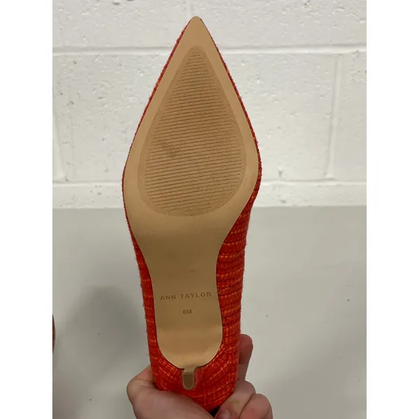 Ann Taylor Sz 8M Red Woven Mae Pointed Toe Slip On Heeled Cocktail Pumps - Image 4