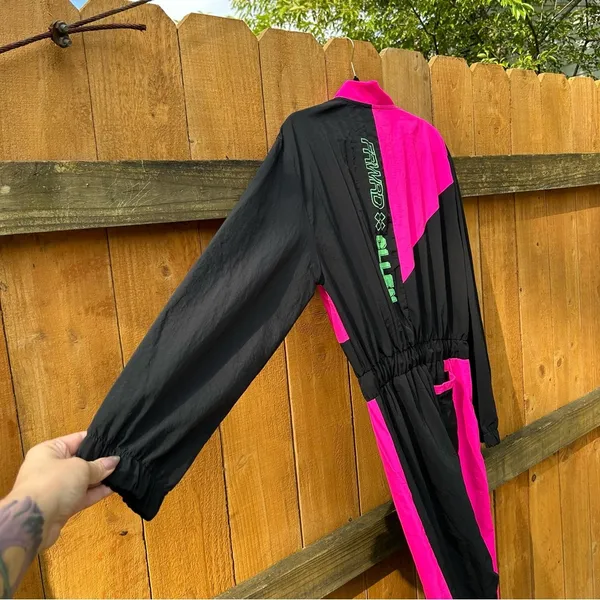 ASOS Collusion Brand Ski Style Indoor/outdoor Jumpsuit size‎ 10 black pink retro - Image 13