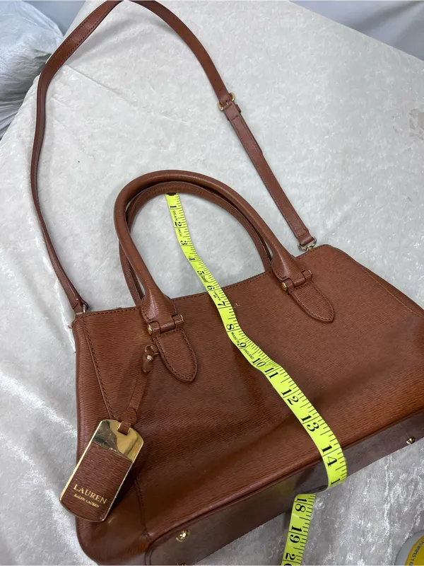 Lauren Ralph Lauren Brown Leather Satchel Bag purse adjustable strap - Image 15