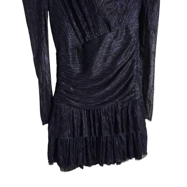 Sabina Musayev Brenda Navy Blue Metallic Long Sleeve Mock Neck Mini Dress Small - Image 8