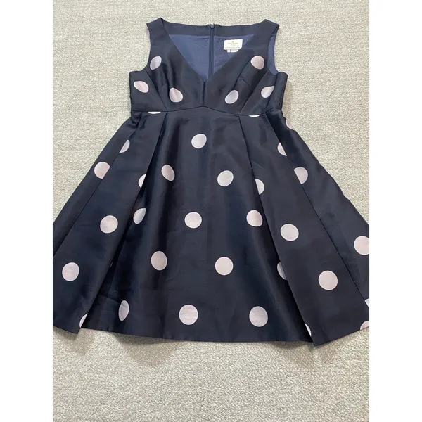 $448 KATE SPADE SPOTLIGHT V NECK BLACK & PINK POLKA DOT DRESS SIZE 8 A-Line - Image 12