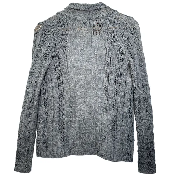 Abercrombie & Fitch Gray Open Knit Logo Long Sleeve Cardigan Sweater Top Size XL - Image 2
