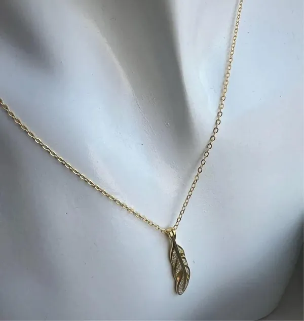 18k gold filled 925 Sterling silver necklace feather pendant link chain - Image 4