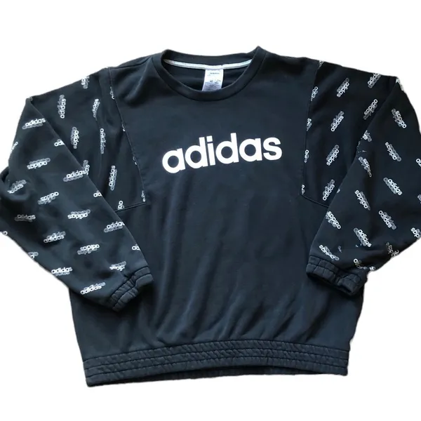 Adidas Linear Fav Core All Over Print Pullover Sweatshirt Sz M Black White - Image 3