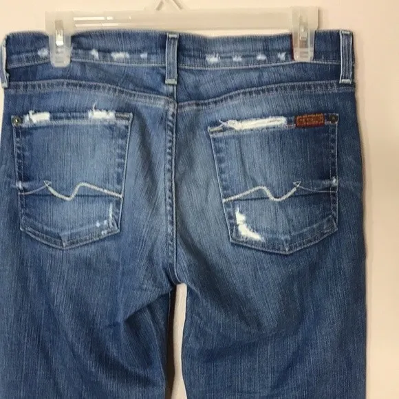 7 for all mankind distressed medium wash bootcut denim long denim jeans size 28‎ - Image 10