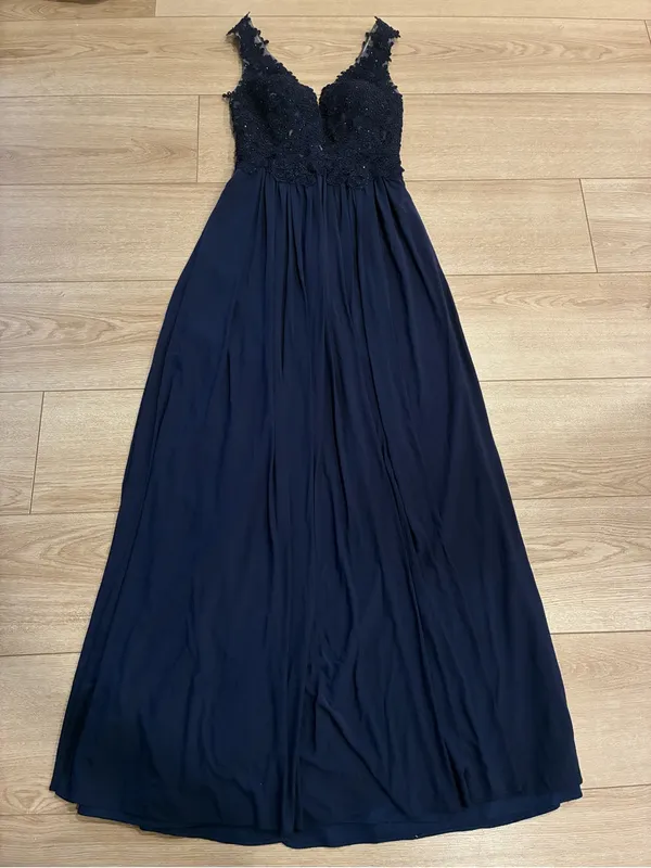 Sherri Hill Women’s 50255 Navy Maxi Prom Dress Lace Chiffon Size 0 - Image 3