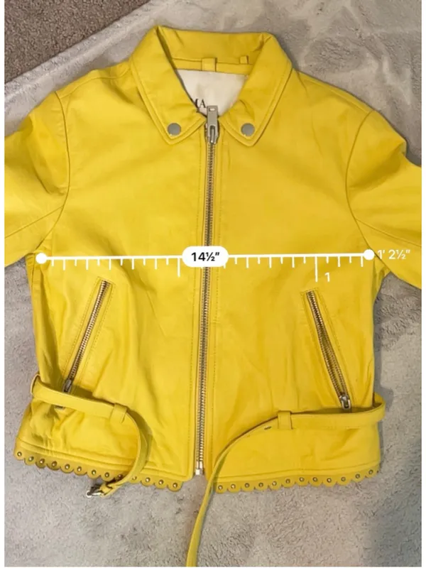 DOMA Yellow Lamb Leather Scalloped Cropped Jacket S - Image 4