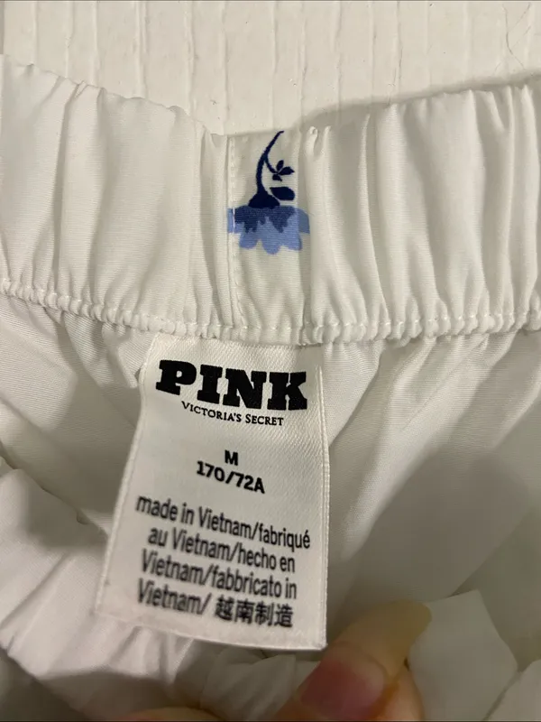 PINK Victoria's Secret White Cargo Joggers with Blue Floral Print - Image 2