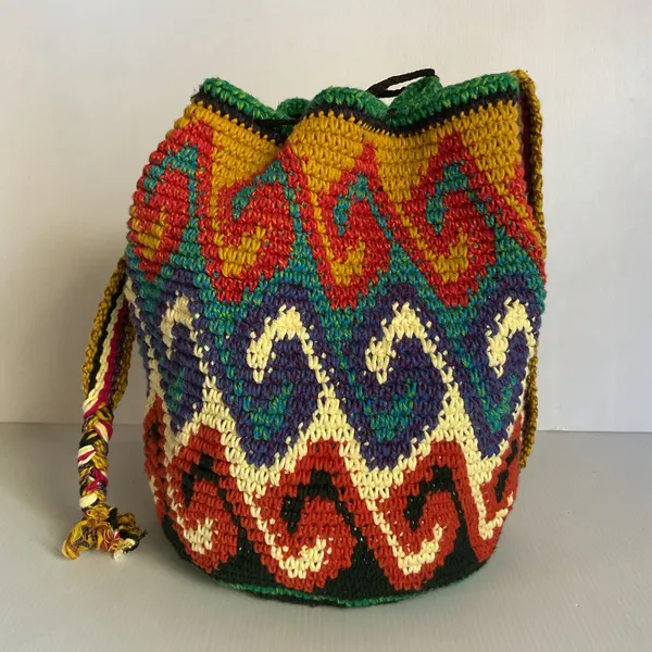 Boho Multicolor Woven Bucket Bag Crossbody Drawstring Ethnic Artisan Style Pink - Image 3