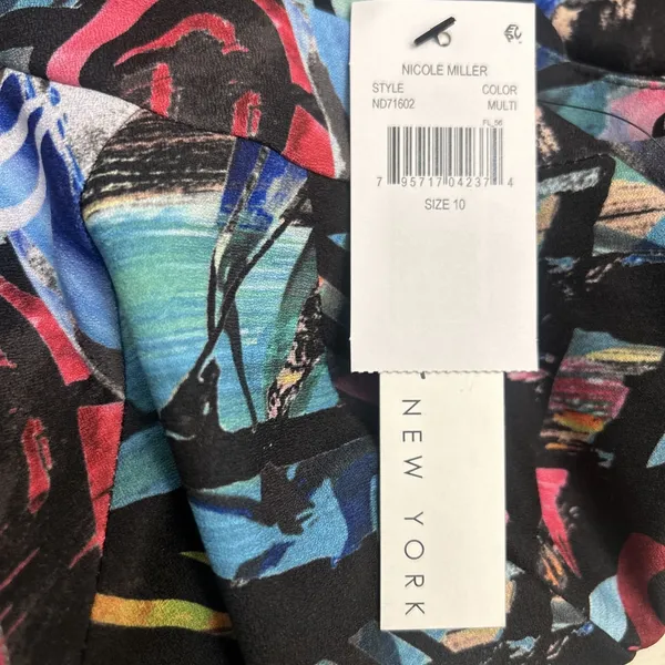 NICOLE MILLER New York NWT‎ $128 Abstract Art Print Cold Shoulder Dress Size 10 - Image 6