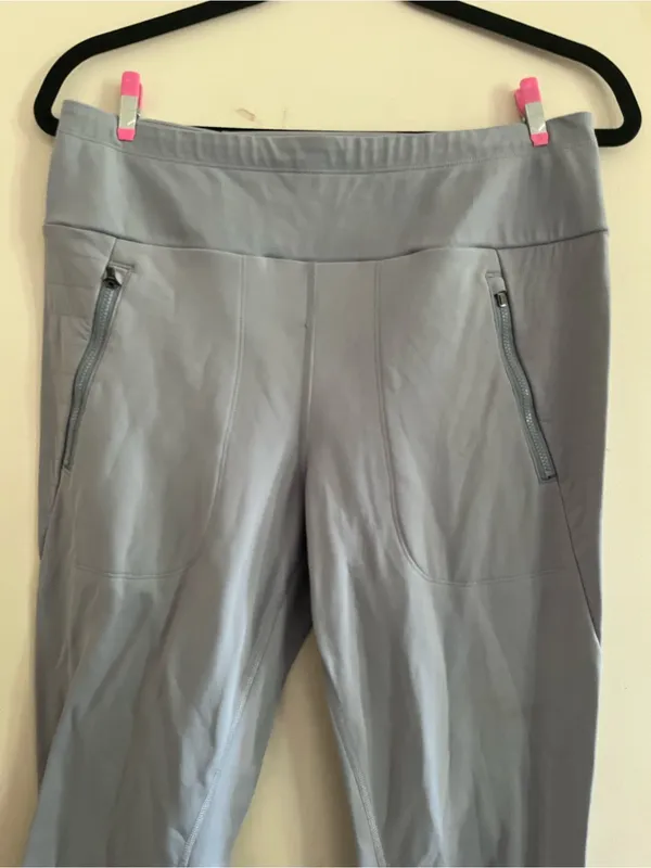 Athleta Peak Hybrid Fleece Wide Leg Flare Pants Medium Tall Gray Hiking Travel - Image 2