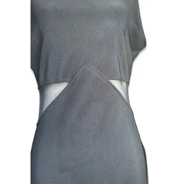 Vintage Black Mesh Cutout Maxi Dress Sleeveless Bodycon Column Gown Minimalist‎ - Image 8