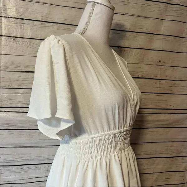 Altar'd State White Smocked-Waist V-Neck Mini Dress - Image 4