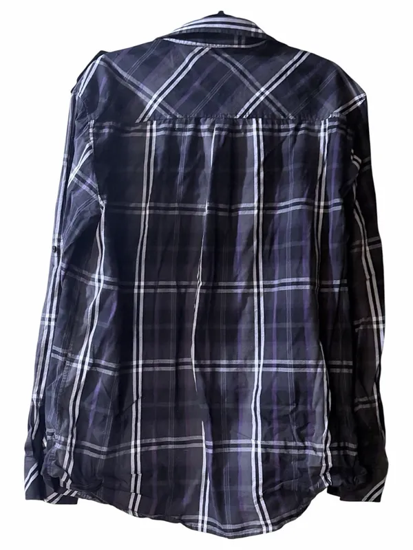 Men’s Black and Purple Plaid Casual Button Down Shirt XL GUC - Image 2
